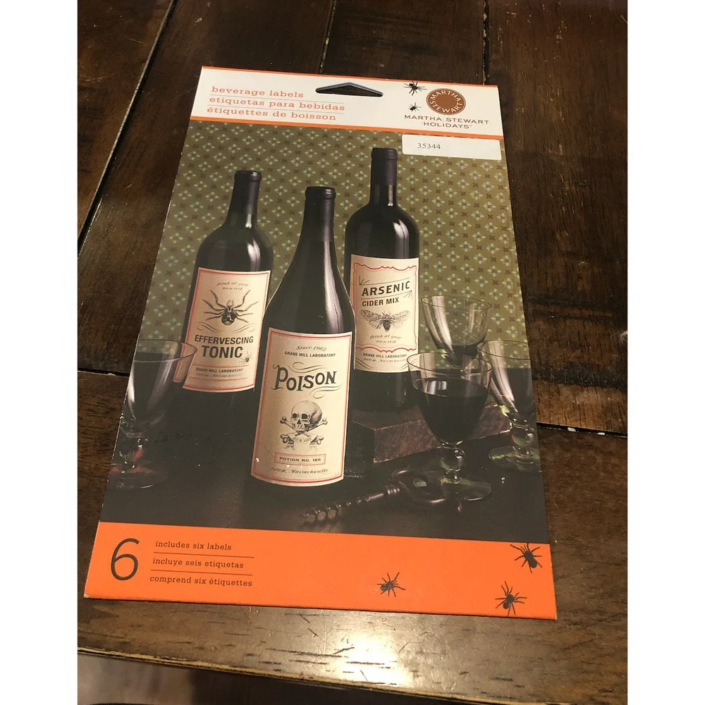 NWT MARTHA STEWART Holidays Halloween Party Wine Bottle Adhesive Decor 48 Labels